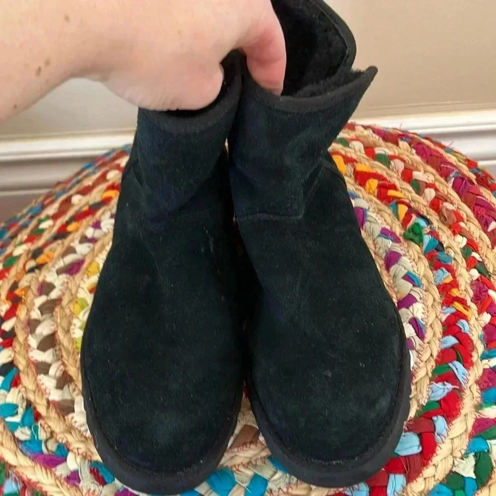 UGG black suede leather sheepskin  mini boots